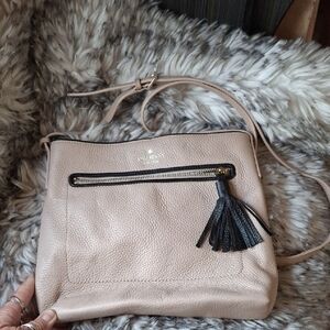 kate spade Blush Pebbled Leather Crossbody with Black Tassel